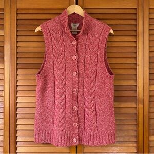 Vintage LL Bean Sweater Vest Women's Size Large Cable Knit Wool Blend Mock Neck